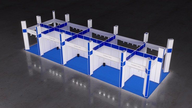 Custom-made row group stand in conventional construction in modern, straight-line design.
